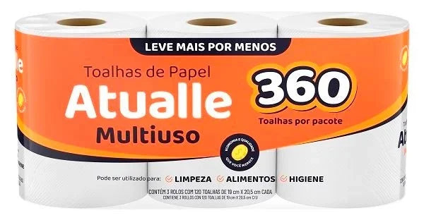 TOALHA DE PAPEL MULTIUSO 3X120 FLS 360 TOALHAS ATUALLE