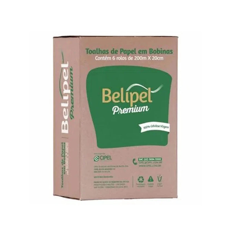 PAPEL TOA BOBINA PREMIUM 100% CEL 20CM X 200M C/6 BELIPEL