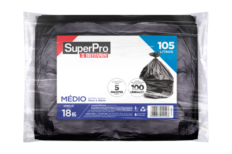 SACO LIXO 105L PRETO ALMOFADA MEDIO C/100 SUPER PRO