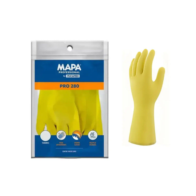 LUVA DE BORRACHA/LATEX FORRADA " M" 280 AMARELA SOFT - MUCAMBO