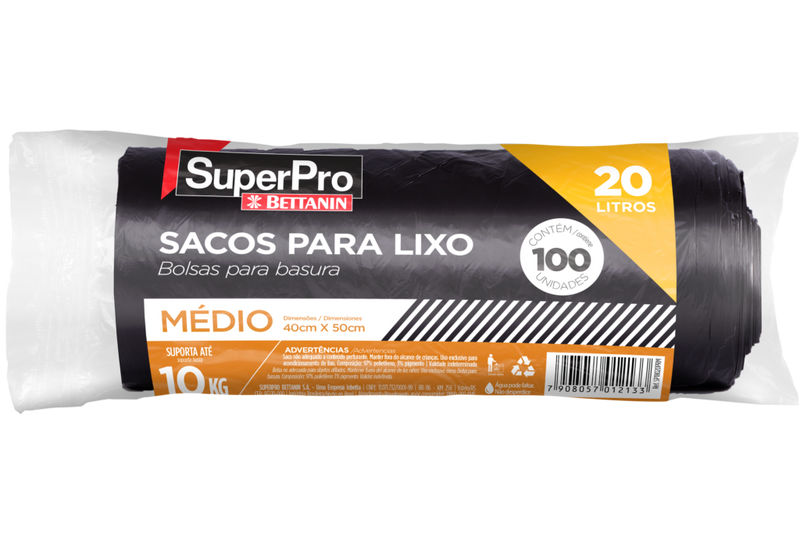 SACO LIXO 20L PRETO MEDIO C/100 SUPER PRO